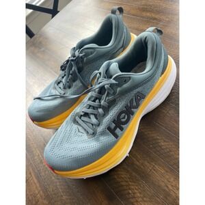 Hoka Bondi 8 Mens Running Shoes Blue Yellow Castlerock Flame  Size 9.5
